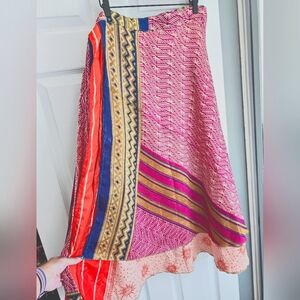 Silk Sari wrap skirt, recycled sari wrap, Goddess Ankle skirt, plus size